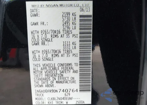 2013 Nissan Frontier Sv из США, поврежденный, VIN 1N6AD0FR9DN740764